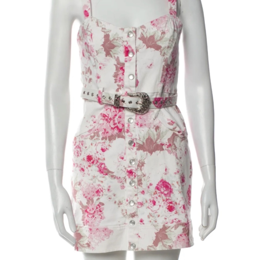 For Love & Lemons Pink Floral Mini Dress with Belt